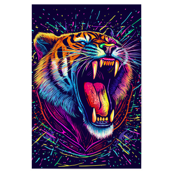Poster 30x20 cm "Schreiender Tiger" artboxONE - Tiere - Tiger,Katze,Angriff,Raubtier,80er,Stil,Psychedelisch,Retro,Vintage,90er,Schreien,Punk,Katze