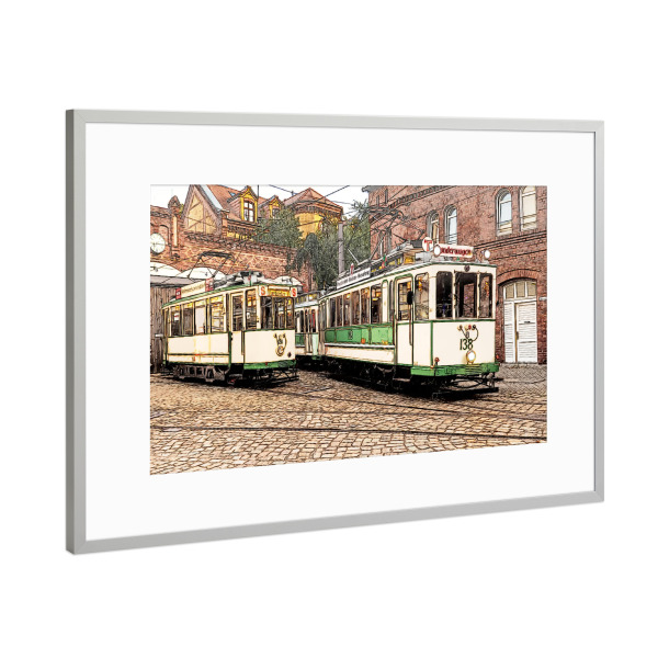 Poster mit Rahmen Silber "Historische Straßenbahnen" artboxONE - Städte,Reise - Straßenbahn,Travel,Magdeburg,Historisch,Historic