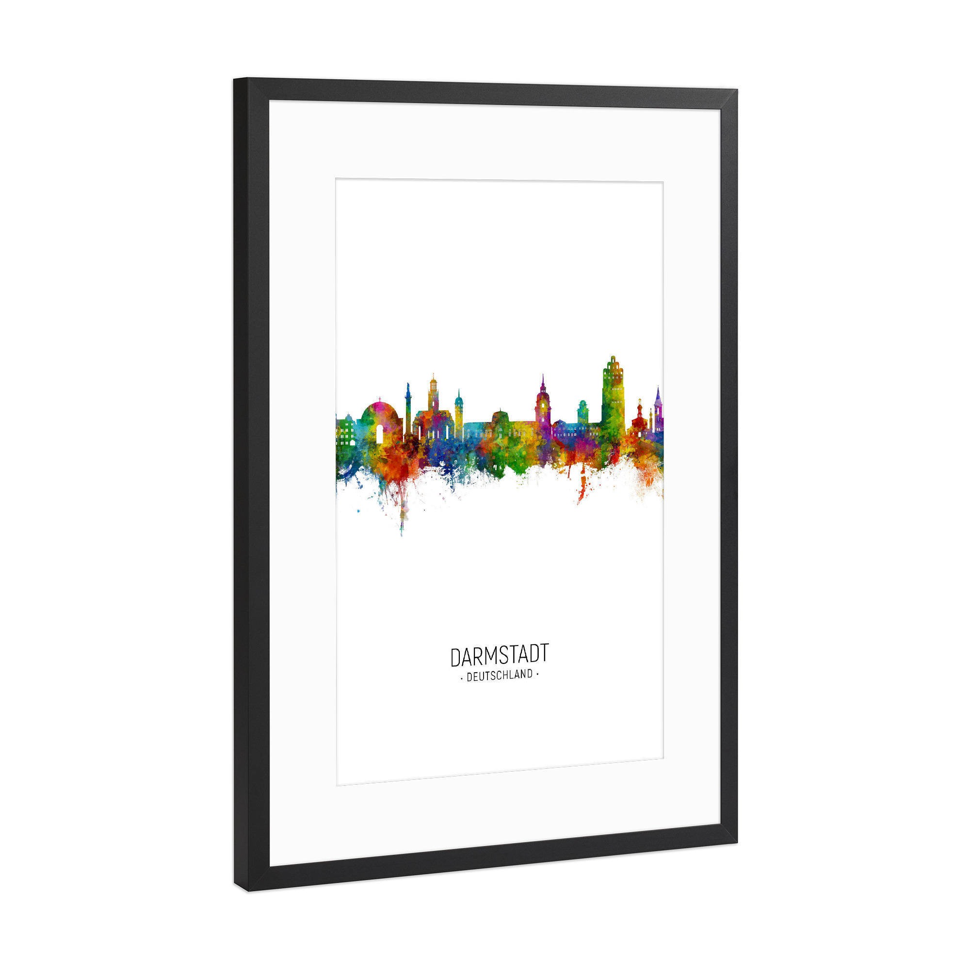 Poster mit Rahmen Schwarz (Metallic) "Darmstädter Skyline-Portrait" artboxONE - Städte