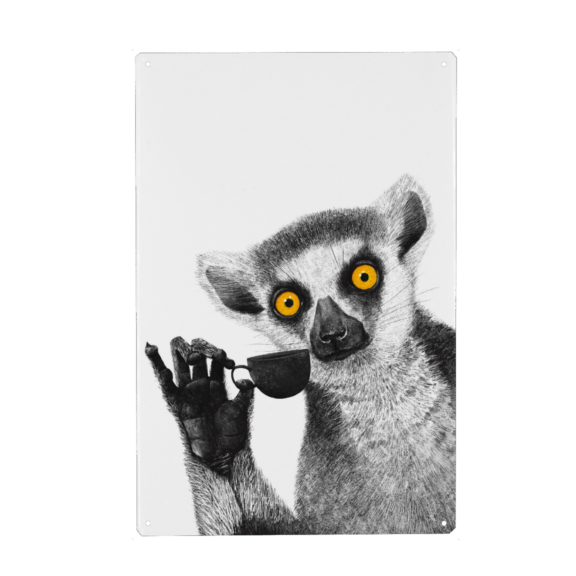 Metall Poster "Lemur mit Kaffee" artboxONE - Natur,Tiere,Comic,Lustig