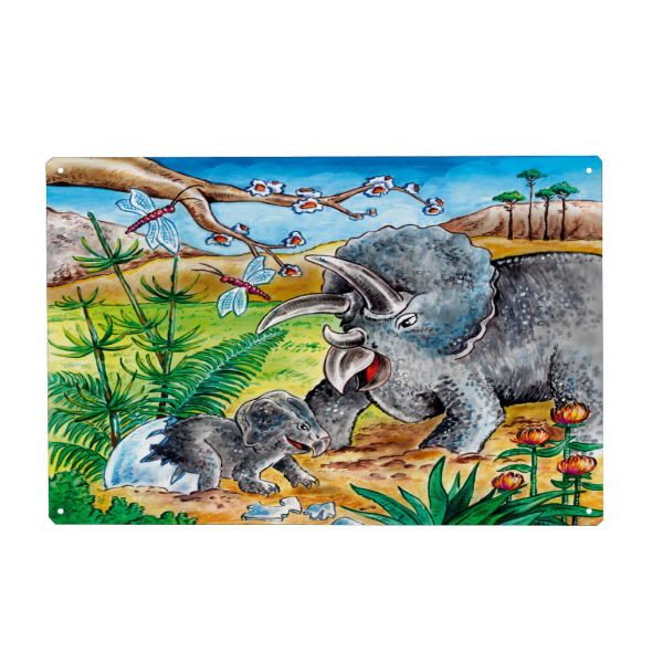 Holzbild "Dinosaurier - Triceratops mit Kind" artboxONE - Natur,Für Kinder,Tiere