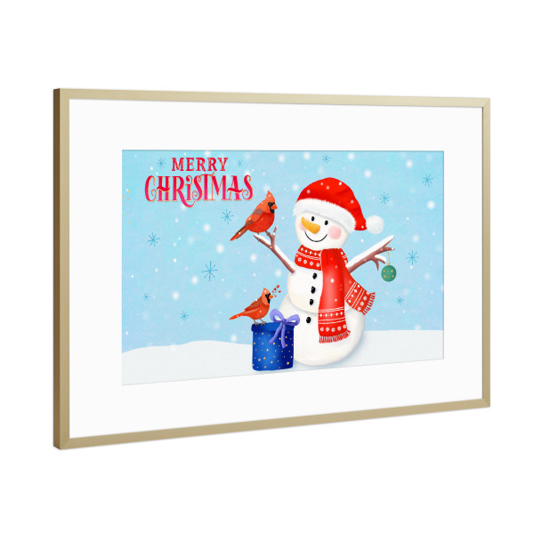 Poster mit Rahmen Gold "Merry Christmas vom Schneemann" artboxONE - Typografie,Für Kinder,Weihnachten