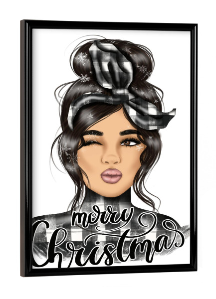 Poster mit schwarzem Rahmen "Weihnachtsbüffel-Plaids-Mädchen" artboxONE - Fashion,Weihnachten,Festivals