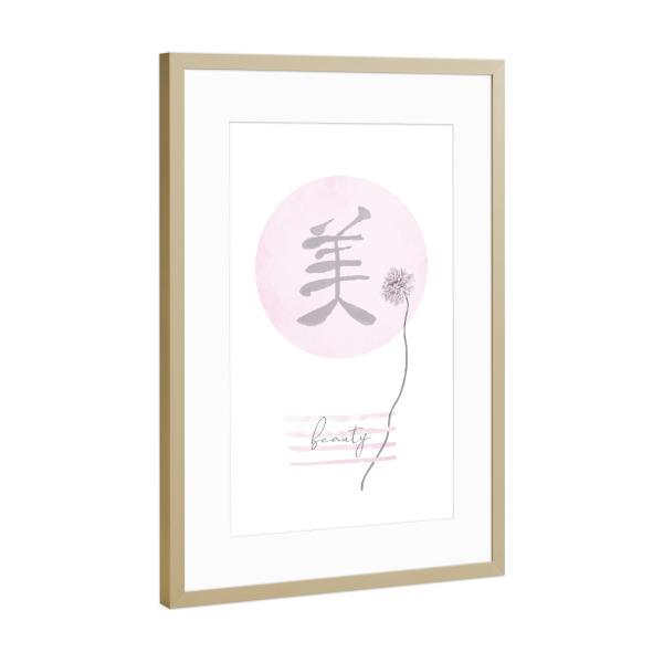 Poster mit Rahmen Gold "Pink Beauty - Japandi Style" artboxONE - Typografie,Abstrakt