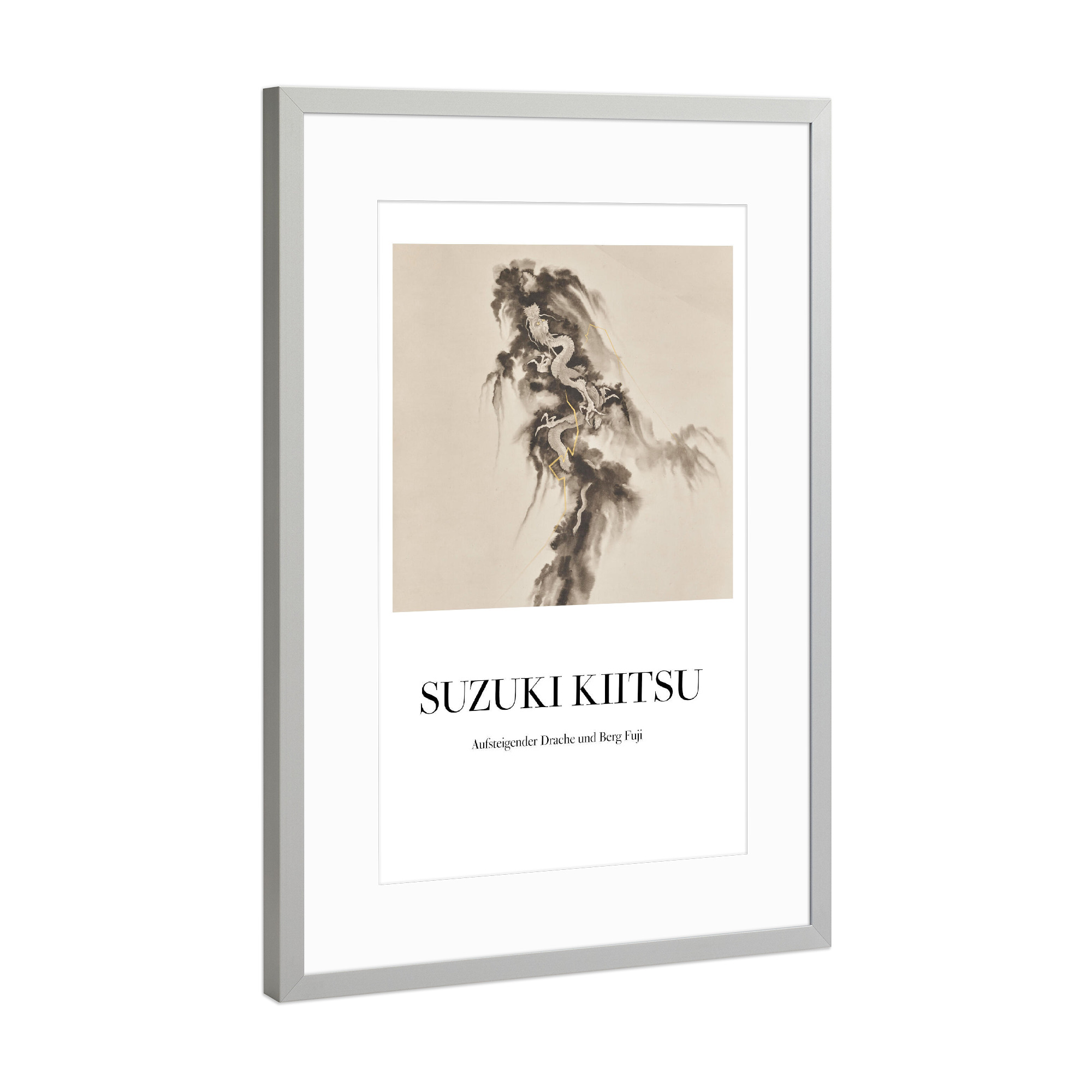Poster mit Rahmen Silber "Drache und Berg Fuji - Kiitsu" artboxONE - Tiere,Reise / Asien,Fiktion