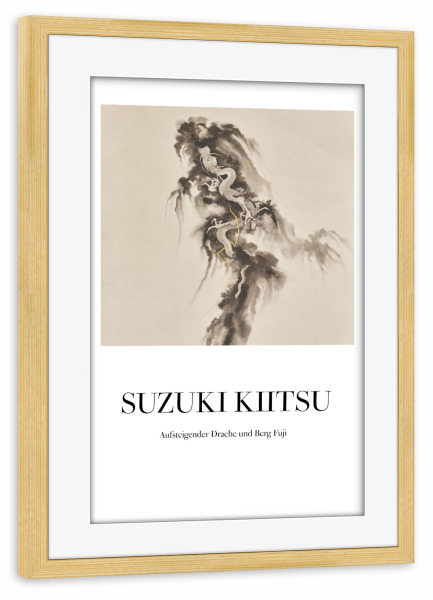 Poster mit Rahmen kiefer "Drache und Berg Fuji - Kiitsu" artboxONE - Tiere,Reise / Asien,Fiktion