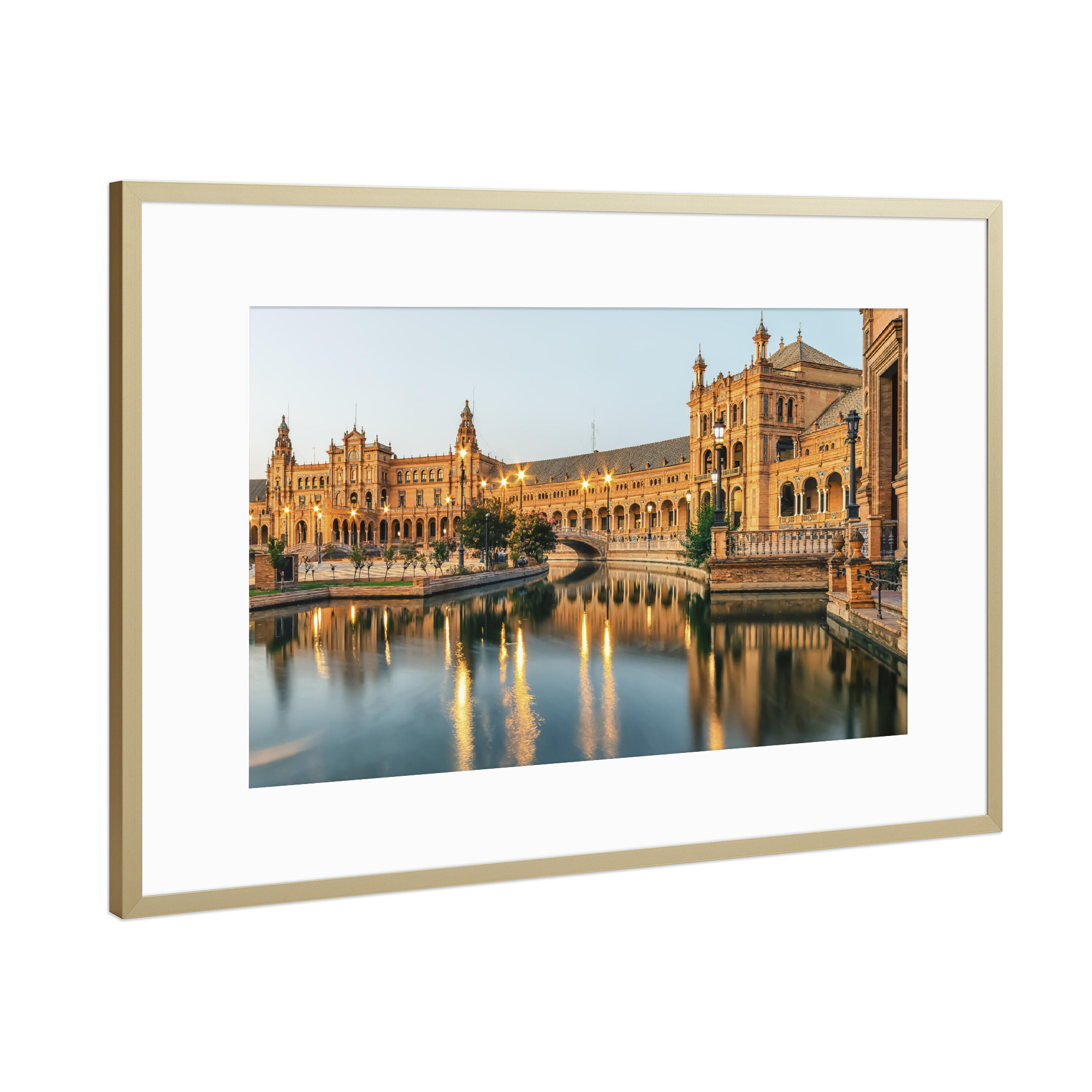 Poster mit Rahmen Gold "Sevilla-Stadt - Abenddämmerung" artboxONE - Städte,Reise,Architektur,Reise / Länder,Städte / Weitere