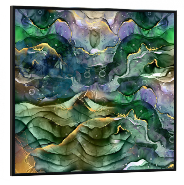 Poster mit schwarzem Rahmen 30x30 cm "Grüne abstrakte Tinte" artboxONE - Abstrakt - Abstrakt,Tinte,Modern,Zeitgenössisch,Grün,Gold,Golden,Blau