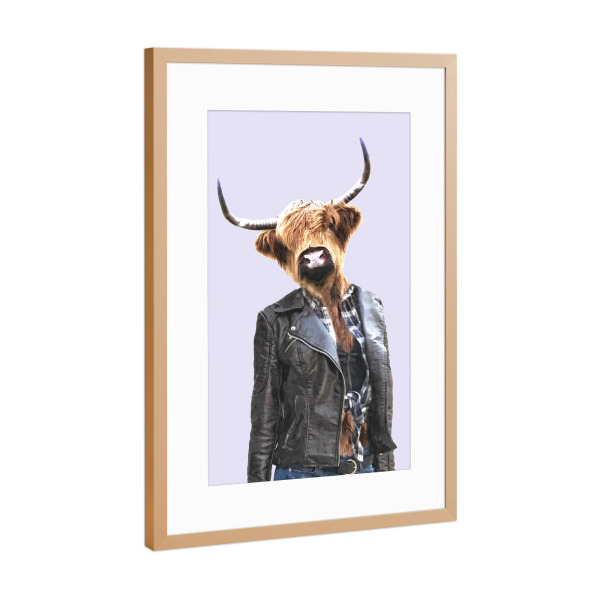 Poster mit Rahmen Kupfer "Kuhmädchen" artboxONE - Für Kinder,Tiere,Lustig - Kuh,Hochlandkuh,Tier,Tiere,Hipster,Spaß,Lustig,Humor,Porträt