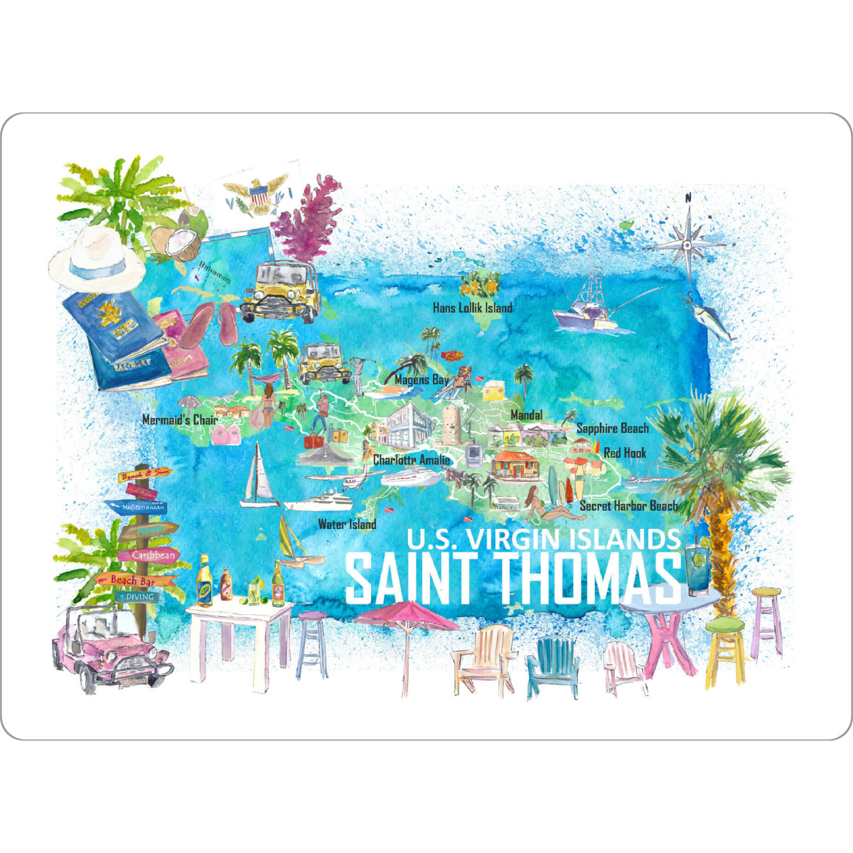 Tischset "Saint Thomas Reisekarte" artboxONE - Reise / Strand und Meer,Kartografie