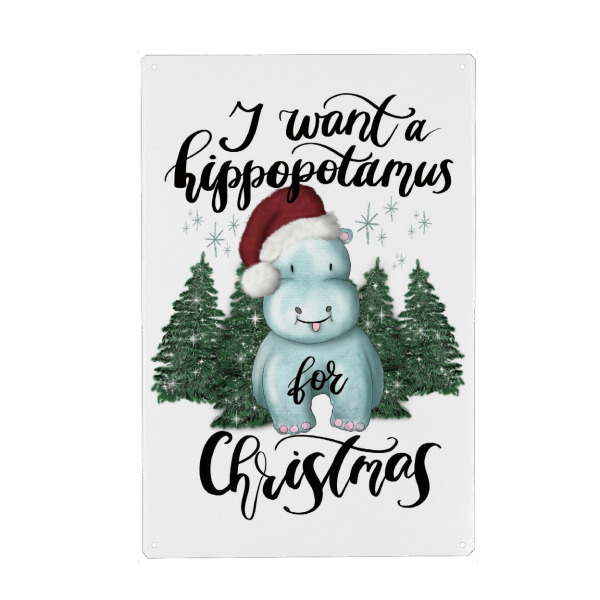 Metall Poster "Ein Nilpferd zu Weihnachten" artboxONE - Tiere,Weihnachten,Festivals
