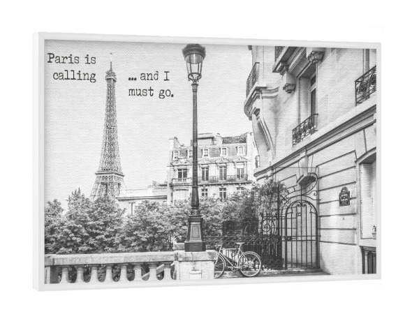 Poster mit weißem Rahmen "Paris is calling" artboxONE - Typografie,Architektur,Städte / Paris