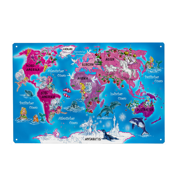 Holzbild "Weltkarte Globus Feen Elfen" artboxONE - Für Kinder,Kartografie