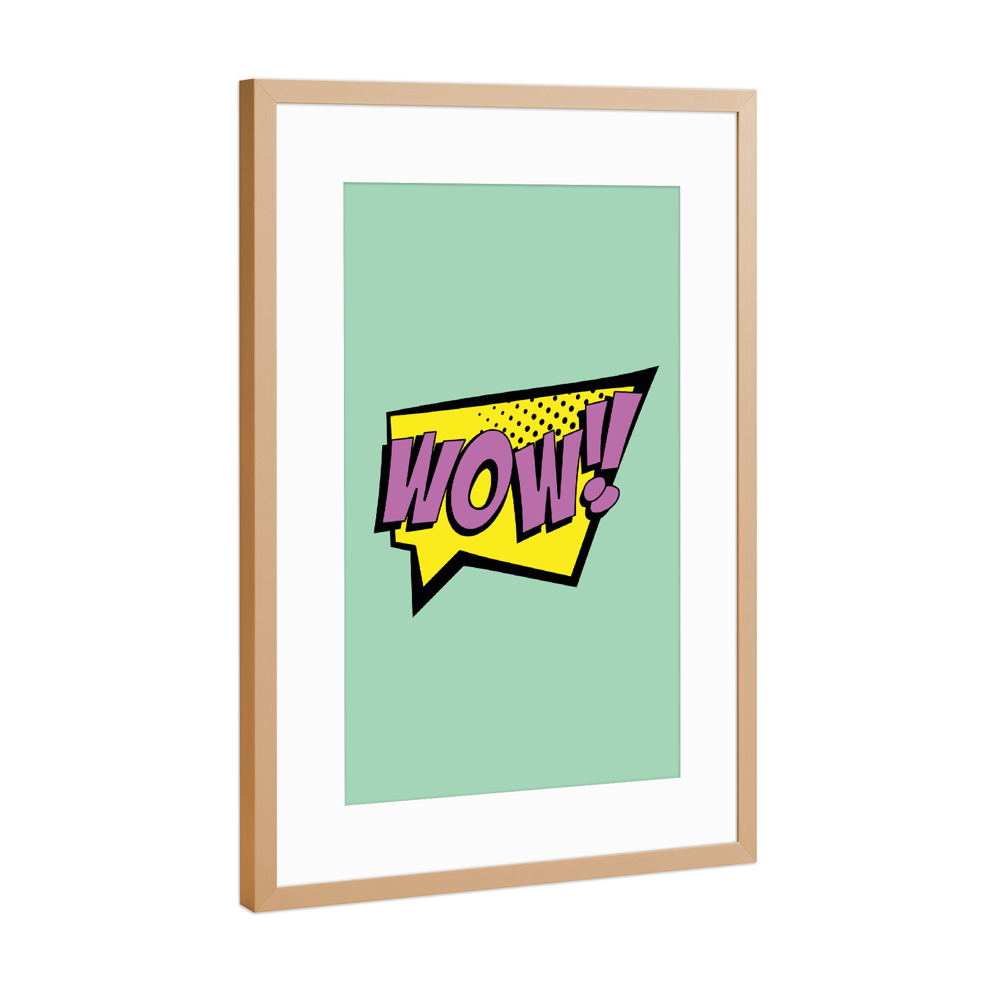Poster mit Rahmen Kupfer "WOW bubble" artboxONE - Comic - Popp,Art,Poppart,Wow,Neon,Pink,Lila,Green,Purple,Yellow