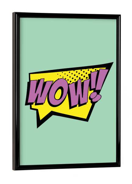 Poster mit schwarzem Rahmen "WOW bubble" artboxONE - Comic - Popp,Art,Poppart,Wow,Neon,Pink,Lila,Green,Purple,Yellow