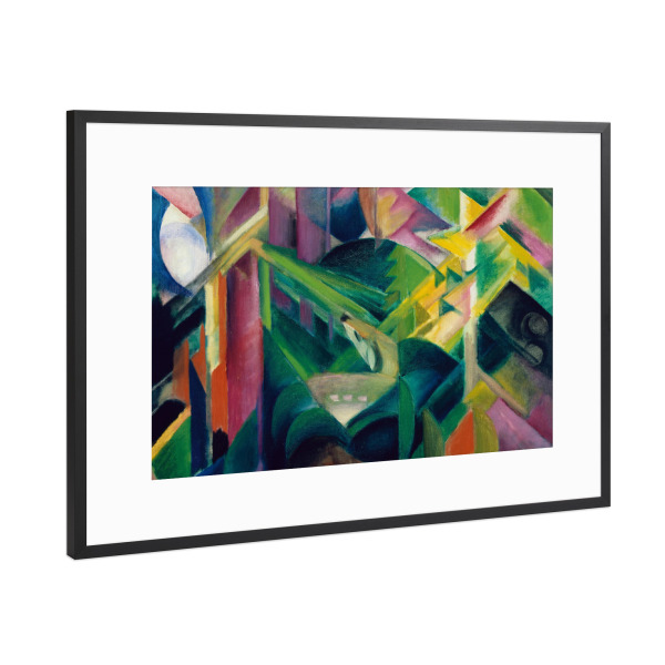 Poster mit Rahmen Schwarz (Metallic) "Rehe in einem Klostergarten" artboxONE - Natur,Reise,Tiere