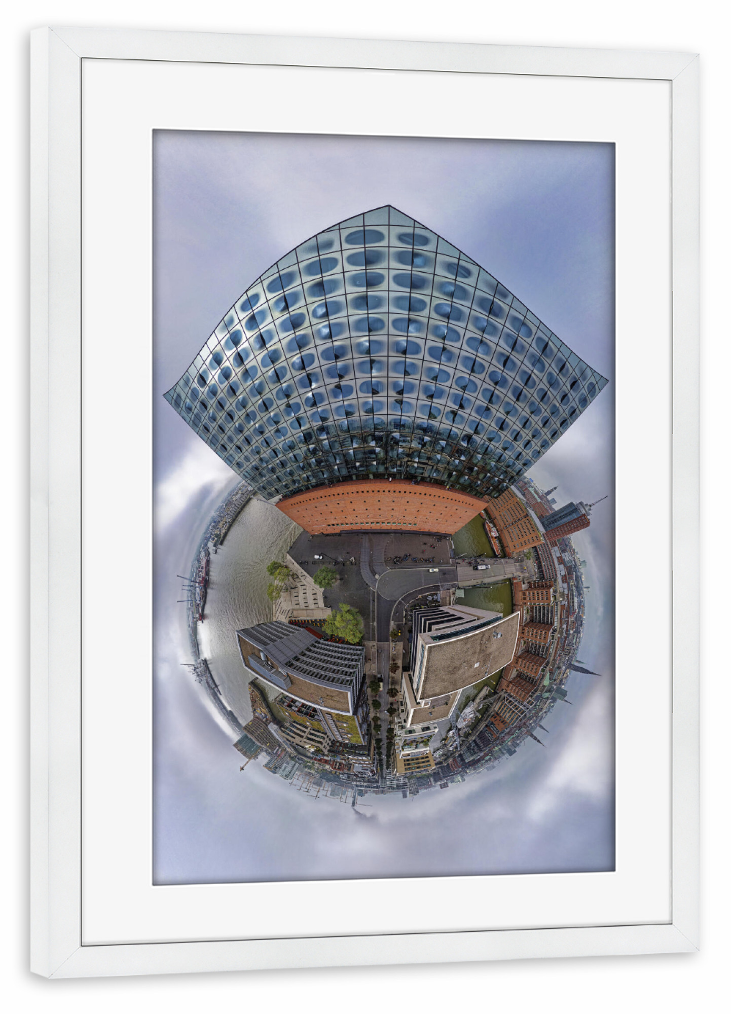 Poster mit Rahmen weiß "Elphi Ostwand - Planet" artboxONE - Städte,Städte / Hamburg,Reise,Architektur,Reise / Länder