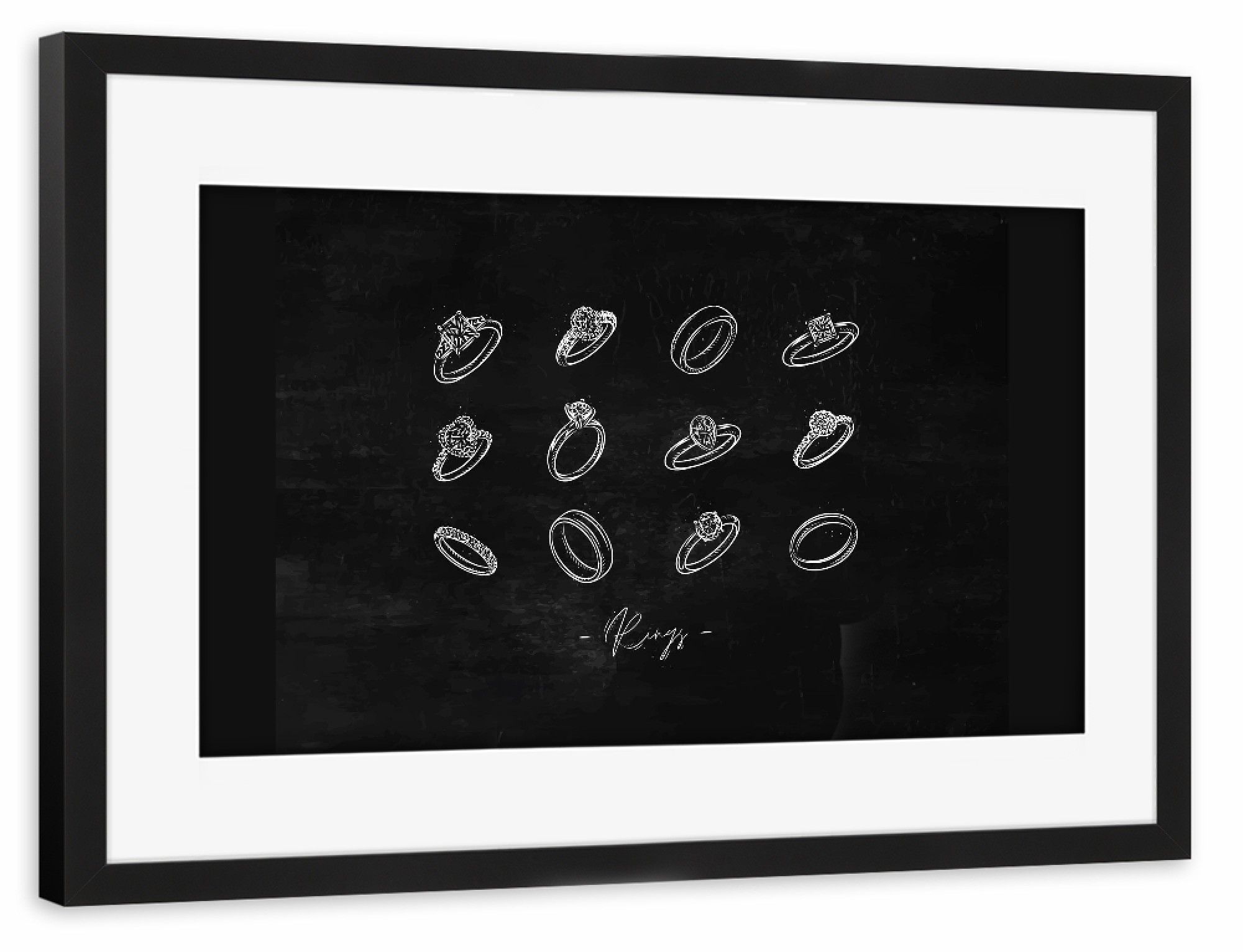 Poster mit Rahmen schwarz "Schmuckring Kreide im Vintage-Stil" artboxONE - Liebe,Streetart