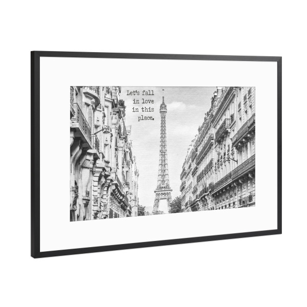 Poster mit Rahmen Schwarz (Metallic) "Verlieben wir uns" artboxONE - Typografie,Architektur,Städte / Paris