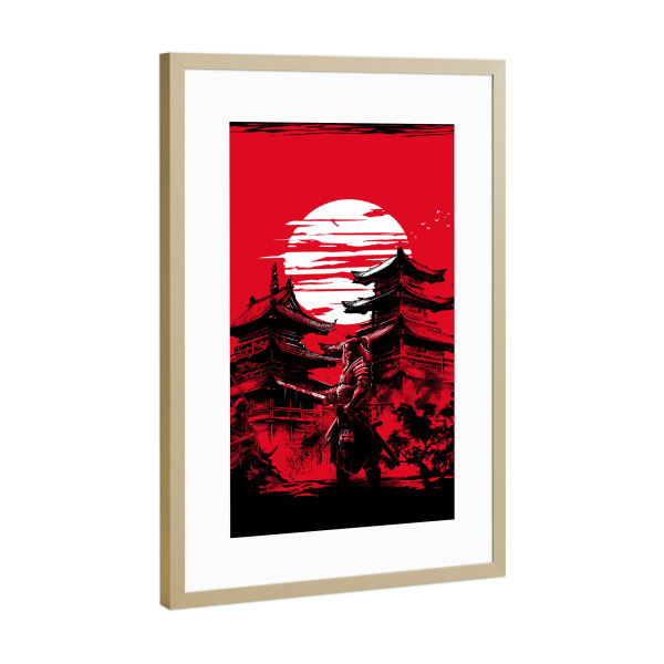 Poster mit Rahmen Gold "Samurai-Krieger im feudalen Japan" artboxONE - Städte / Tokio