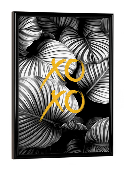 Poster mit schwarzem Rahmen "Schwarze und weiße Blätter" artboxONE - Typografie,Natur,Floral