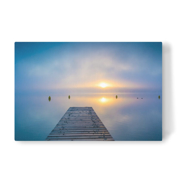 Leinwandbild "Sonnenaufgang am See" artboxONE - Natur - Mecklenburgische seenplatte,Badesteg,Nebel,Landschaft,Mecklenburg-vorpommern,Natur