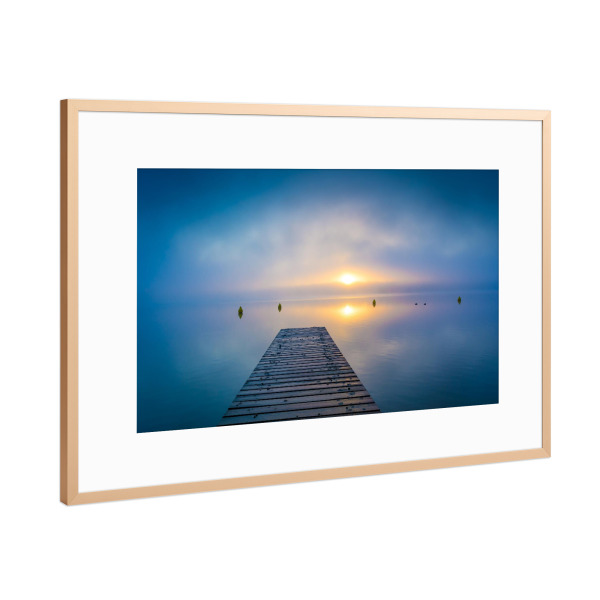 Poster mit Rahmen Kupfer "Sonnenaufgang am See" artboxONE - Natur - Mecklenburgische seenplatte,Badesteg,Nebel,Landschaft,Mecklenburg-vorpommern,Natur