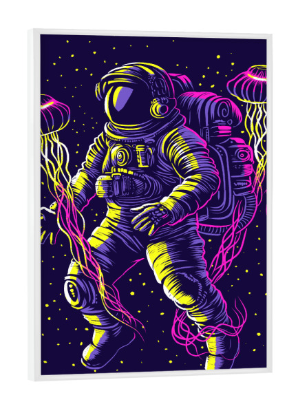 Poster mit weißem Rahmen "Astronaut mit galaktischen Quallen" artboxONE - Galaxy