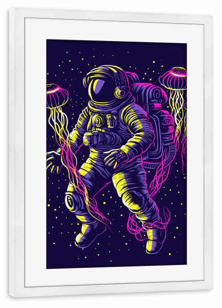 Poster mit Rahmen weiß "Astronaut mit galaktischen Quallen" artboxONE - Galaxy