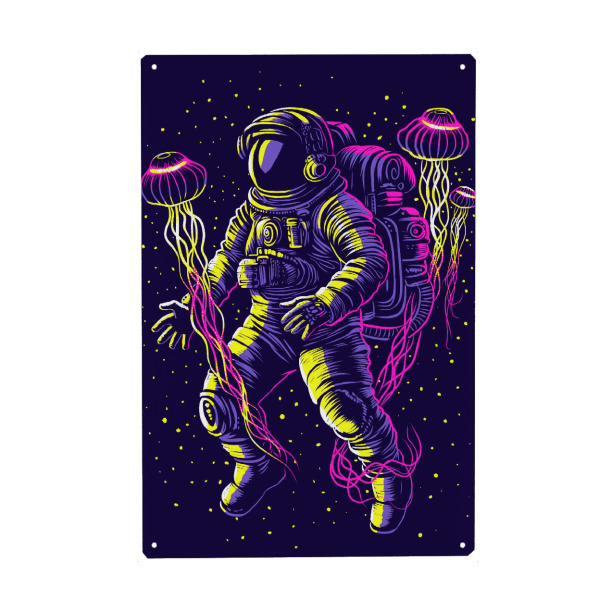 Holzbild "Astronaut mit galaktischen Quallen" artboxONE - Galaxy