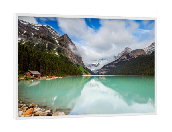 Poster mit weißem Rahmen "Der Lake Louise" artboxONE - Natur,Reise - Kanada,Rocky mountains,Lake louise,Bergsee,Banff,Berge,Landschaft,Natur,See