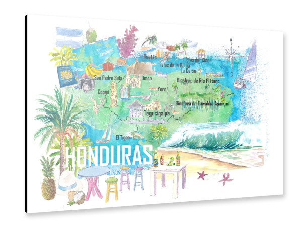 Alu-Dibond "Honduras Reise Karte" 30x20 cm artboxONE