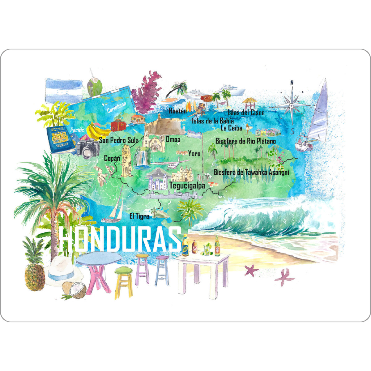 Tischset "Honduras Reise Karte" artboxONE - Reise,Reise / Strand und Meer,Reise / Länder,Kartografie