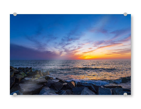Acrylglasbild "Steine, Meer, Sonnenuntergang" artboxONE - Natur,Reise,Reise / Strand und Meer