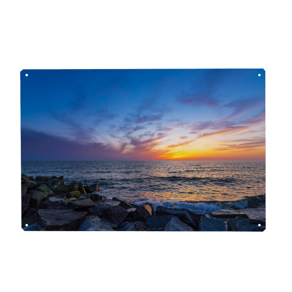 Holzbild "Steine, Meer, Sonnenuntergang" artboxONE - Natur,Reise,Reise / Strand und Meer