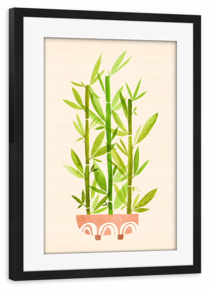 Poster mit Rahmen schwarz "Glücklicher Bambus" artboxONE - Natur,Floral - Bambus,Pflanze,Botanisch,Natur,Malerei,Aquarell