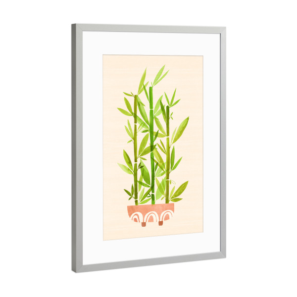 Poster mit Rahmen Silber "Glücklicher Bambus" artboxONE - Natur,Floral - Bambus,Pflanze,Botanisch,Natur,Malerei,Aquarell