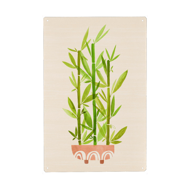 Metall Poster "Glücklicher Bambus" artboxONE - Natur,Floral - Bambus,Pflanze,Botanisch,Natur,Malerei,Aquarell - Blechschild