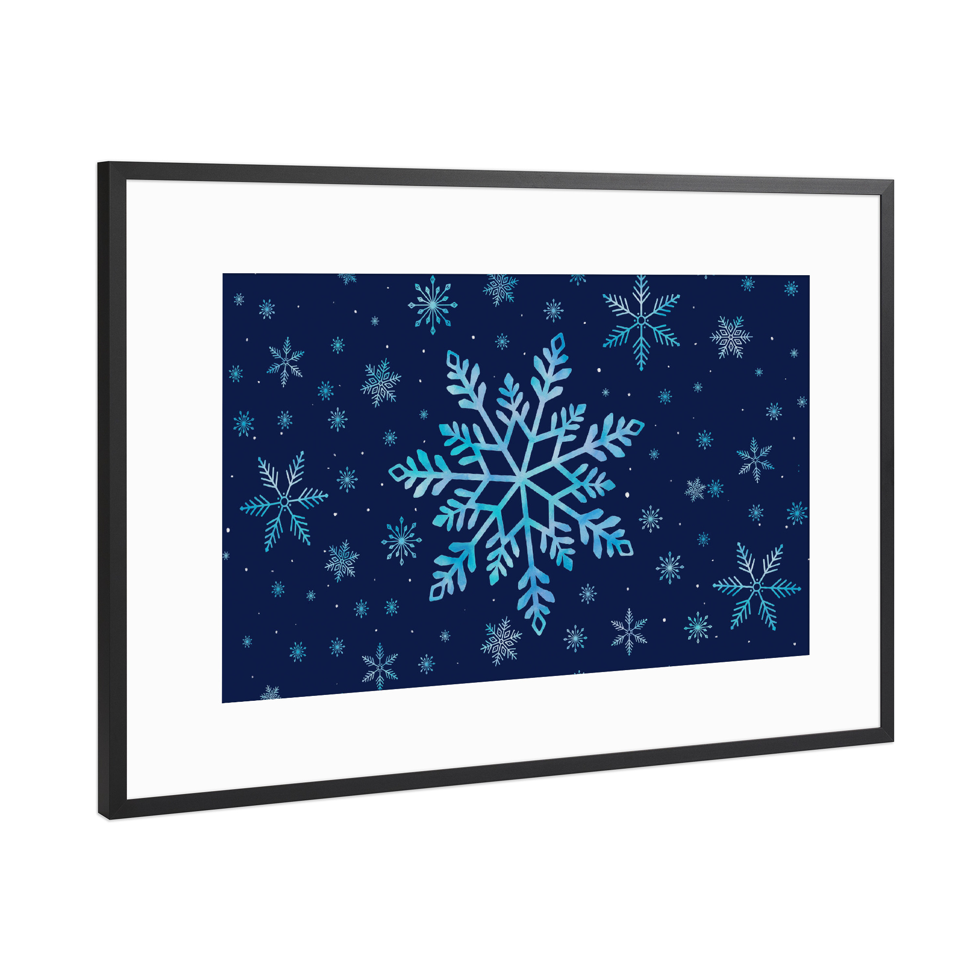 Poster mit Rahmen Schwarz (Metallic) "Tanzende Schneeflocken" artboxONE - Weihnachten