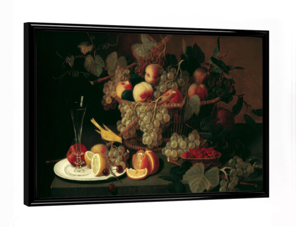 Poster mit schwarzem Rahmen "Obst, Kelch und Kanarienvogel" artboxONE - Natur,Floral