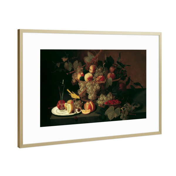 Poster mit Rahmen Gold "Obst, Kelch und Kanarienvogel" artboxONE - Natur,Floral