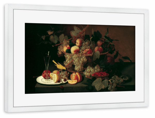 Poster mit Rahmen weiß "Obst, Kelch und Kanarienvogel" artboxONE - Natur,Floral