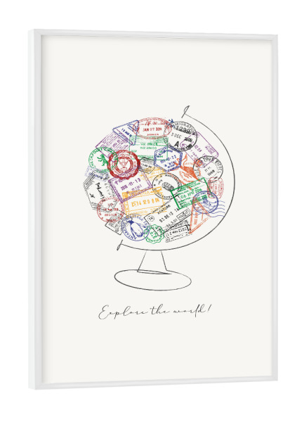 Poster mit weißem Rahmen "Globus-Passstempel" artboxONE - Reise