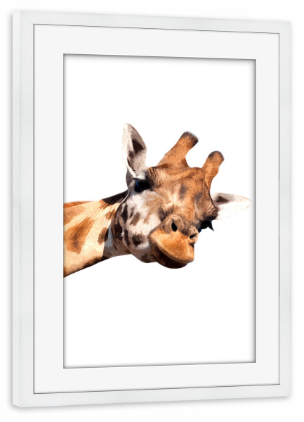 Poster mit Rahmen weiß "Giraffen-Peekaboo" artboxONE - Tiere - Giraffe,Tier,Tiere,Dschungel,Zoo,Savanne,Afrikanisches tier,Porträt,Guck