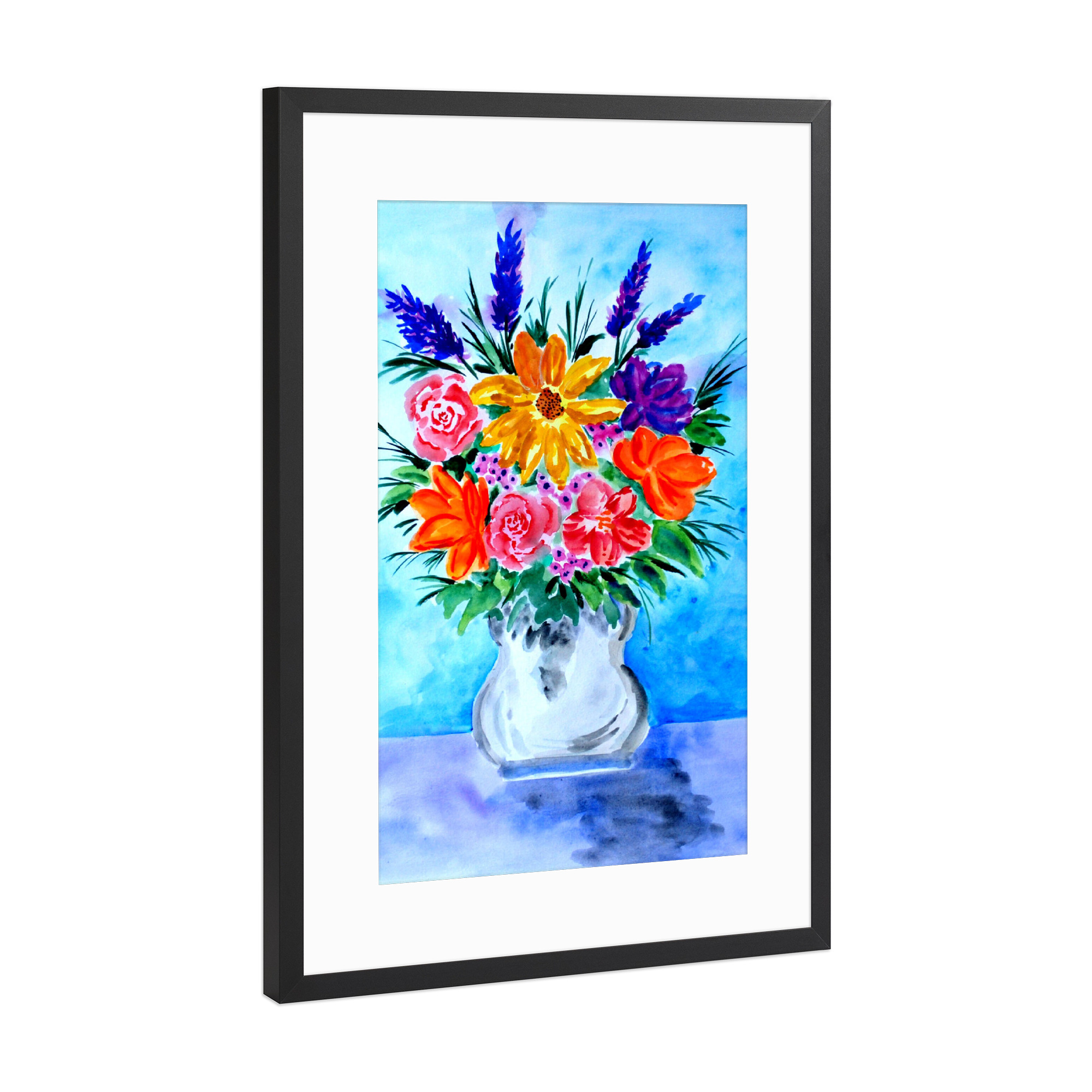 Poster mit Rahmen Schwarz (Metallic) "Bunter Blumenstrauß in Vase" artboxONE - Natur,Floral
