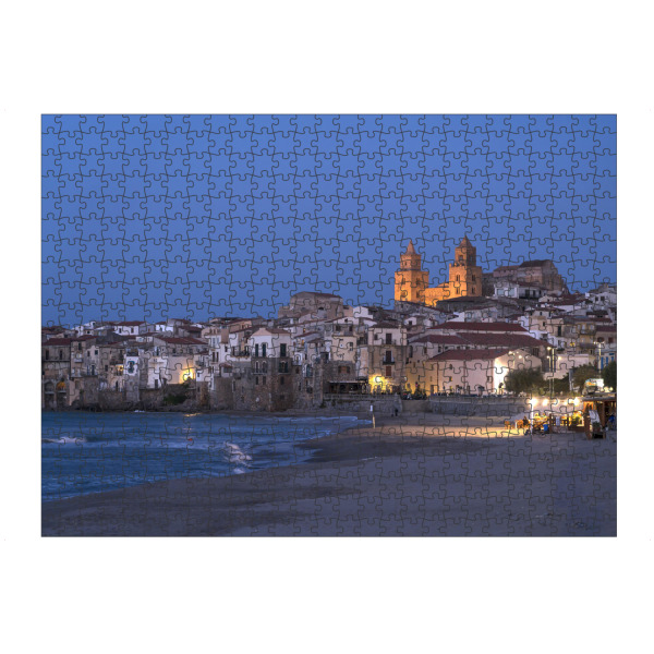 Puzzle Ravensburger "Cefalu Sizilien" artboxONE - Städte,Reise - Sizilien,Cefalu,Kathedrale,Nacht,Strand,Italien - Bild sizilien