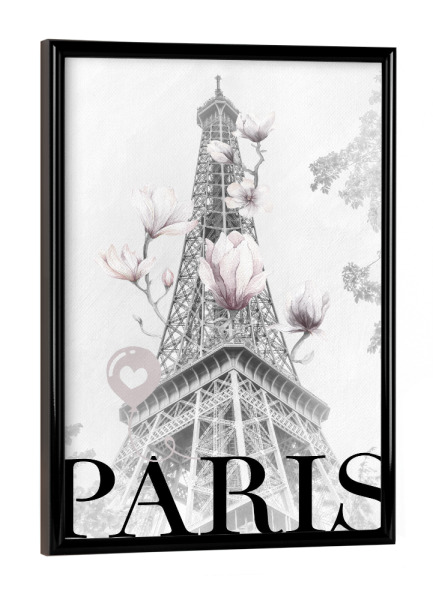 Poster mit schwarzem Rahmen "Magnolien Eiffelturm" artboxONE - Typografie,Architektur,Städte / Paris
