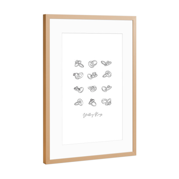 Poster mit Rahmen Kupfer "Ehering im Vintage-Grafikstil" artboxONE - Liebe,Streetart