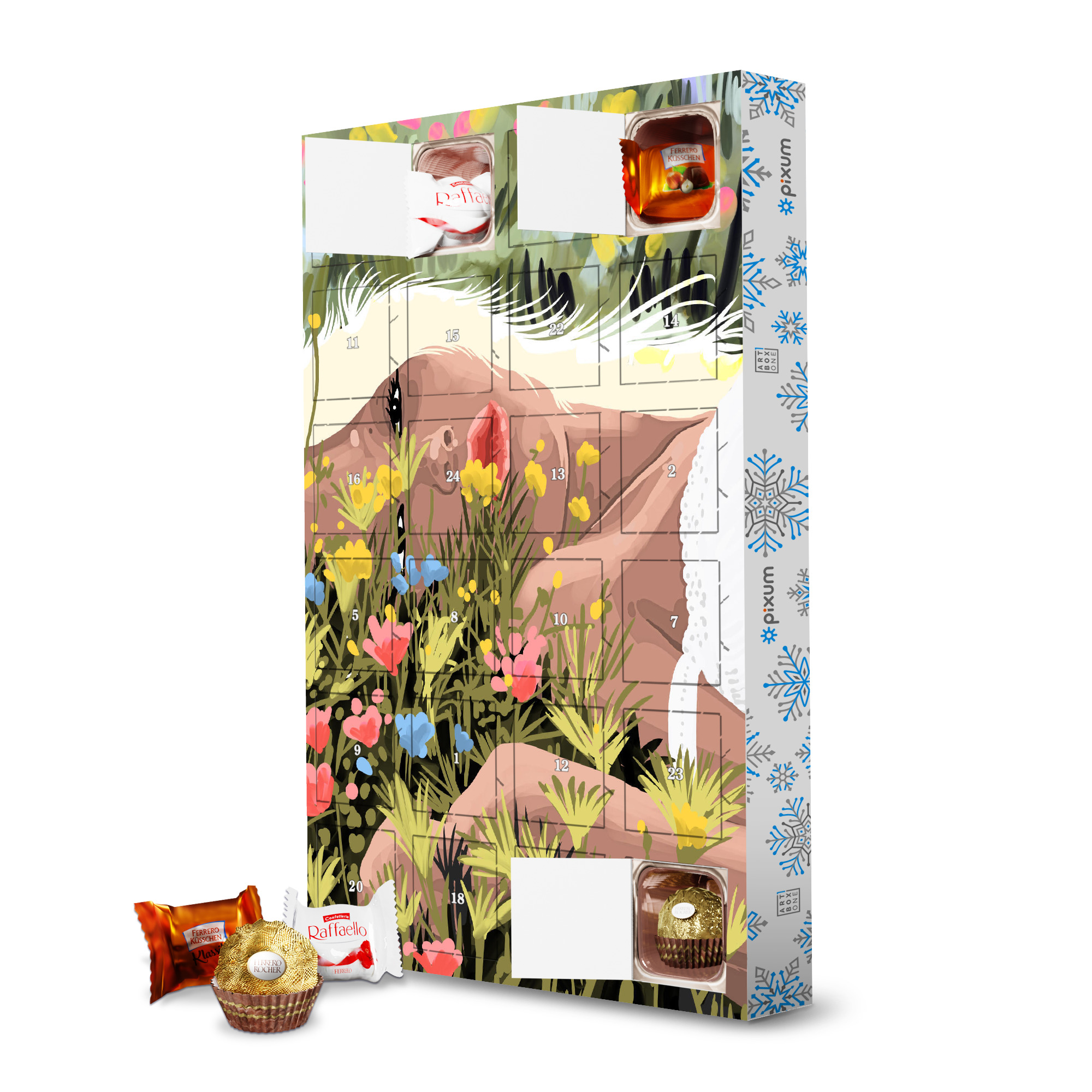 Adventskalender mit Ferrero Pralinen Sonntags auf der Wiese artboxONE Adventskalender Floral