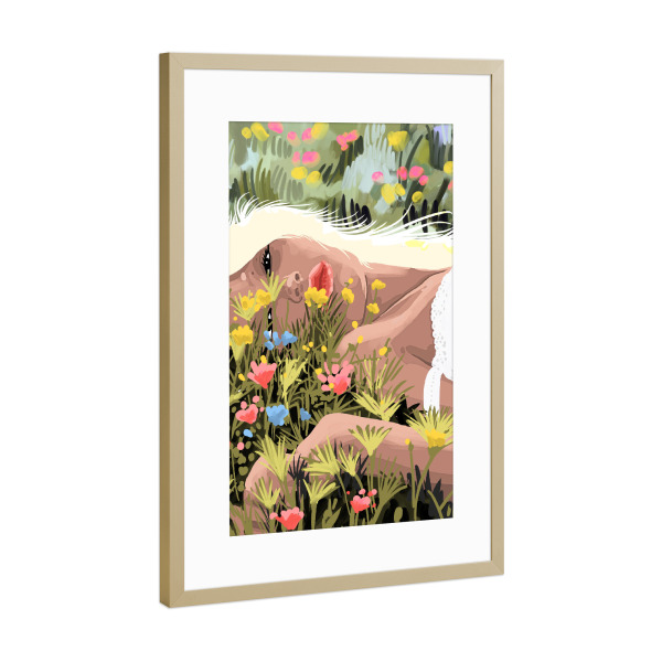 Poster mit Rahmen Gold "Sonntags auf der Wiese" artboxONE - Floral,Menschen